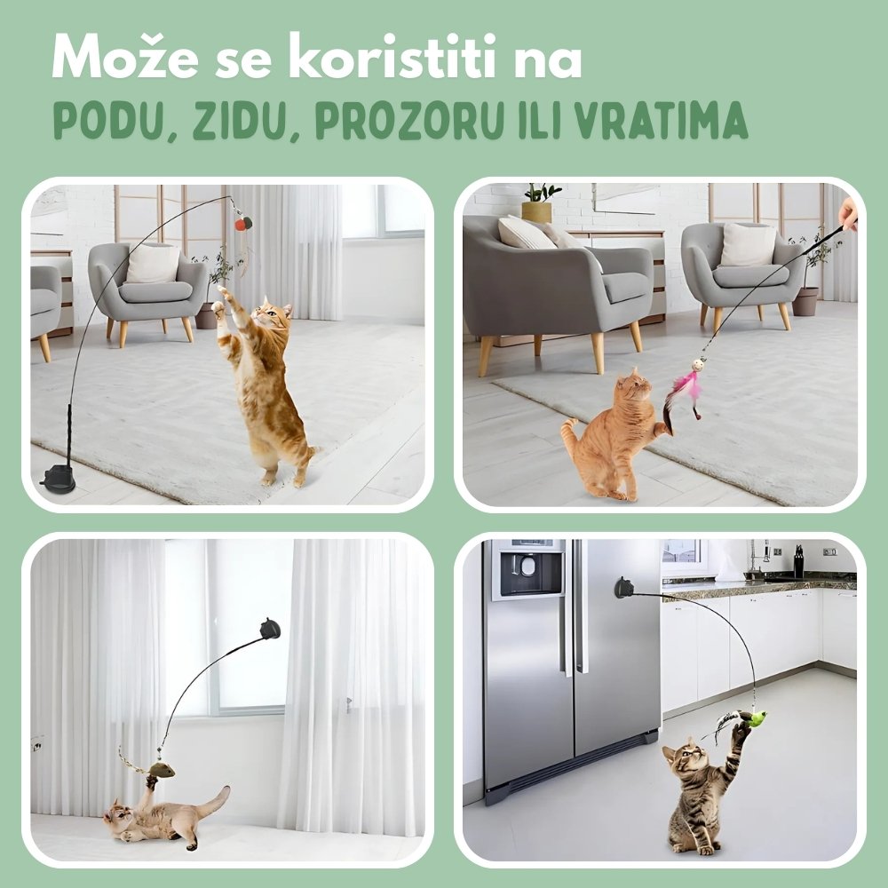 Interaktivna igračka za mačke s perjem, viseća i elastična