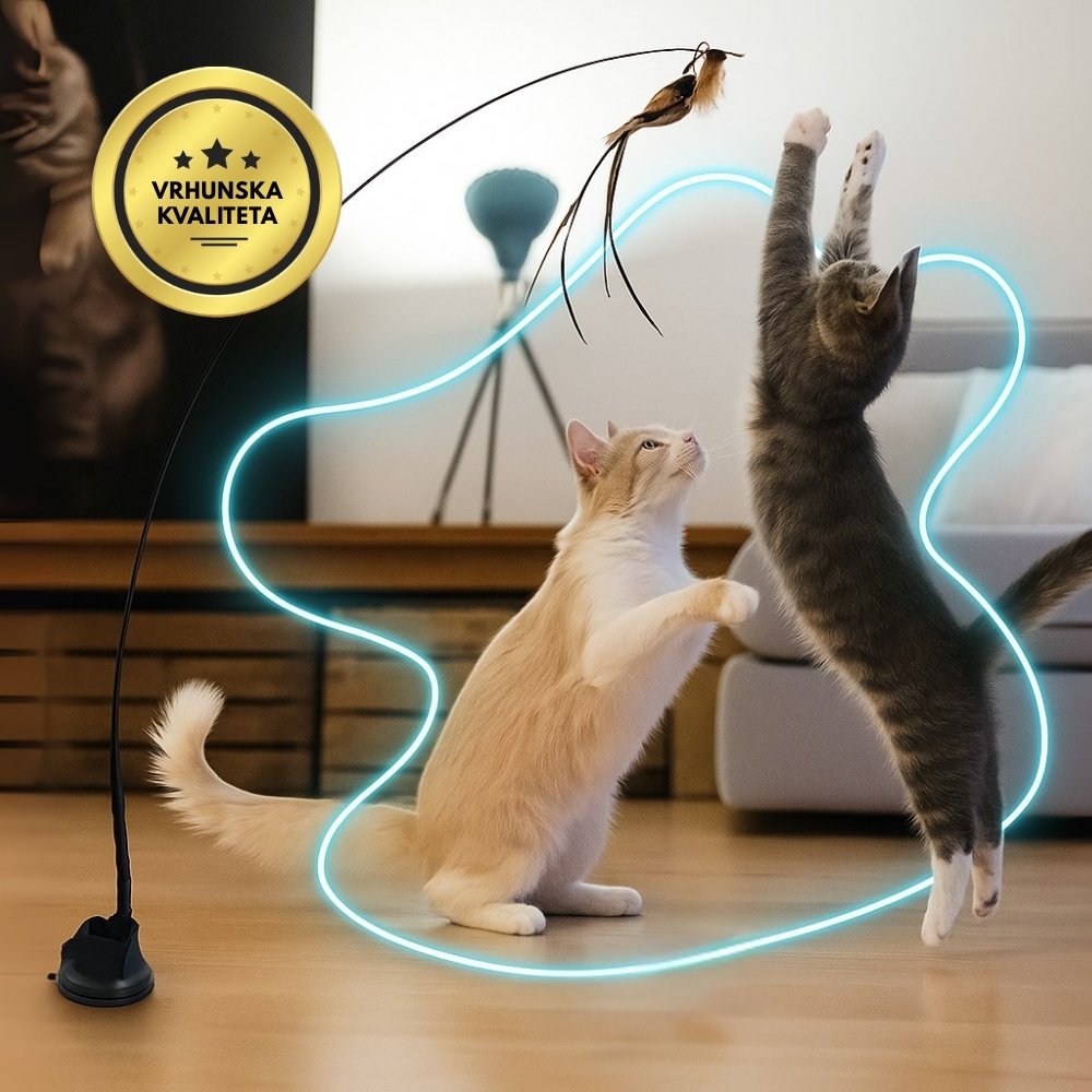 Interaktivna igračka za mačke s perjem, viseća i elastična